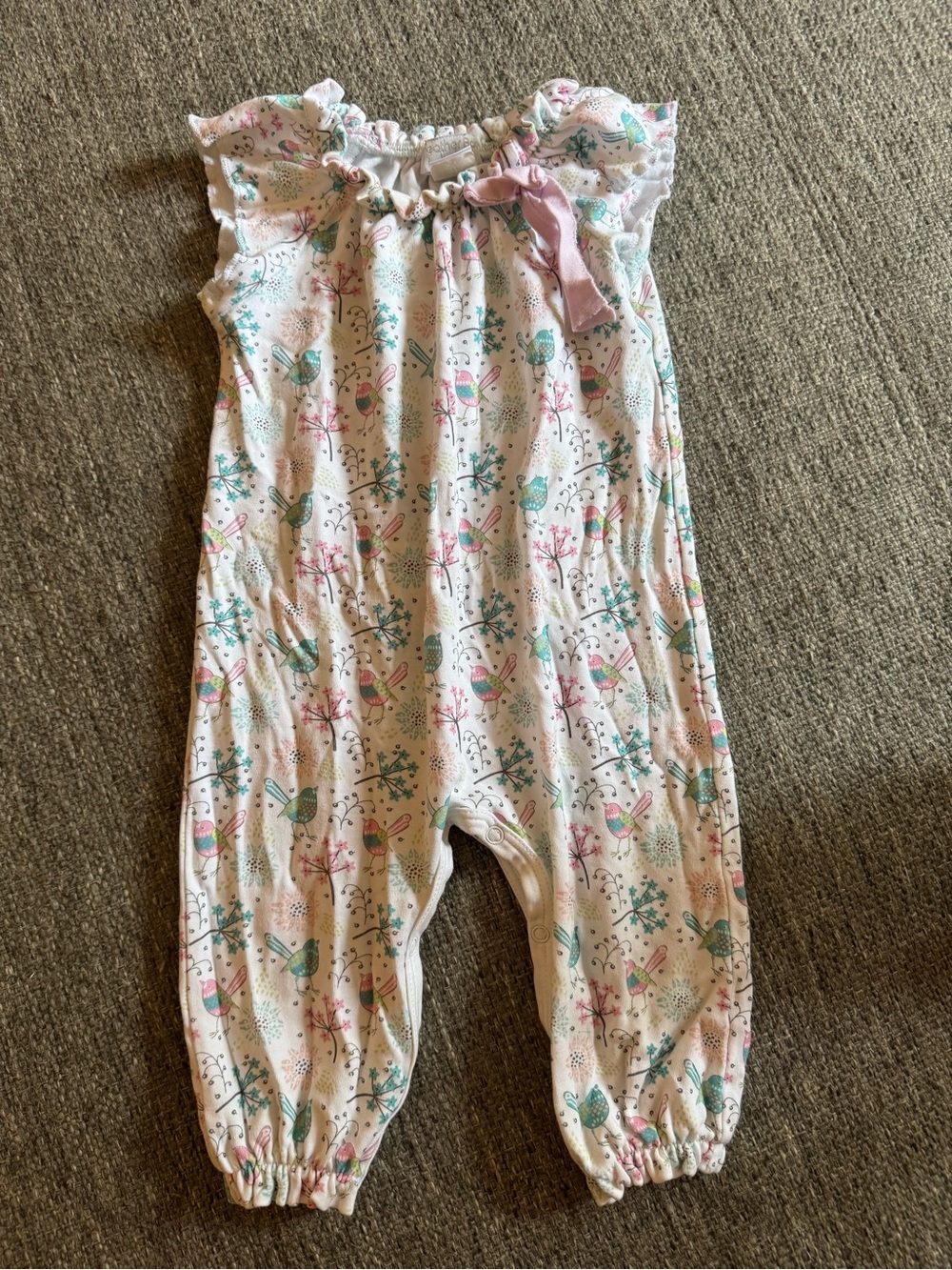 Feather Baby Pima Cotton Bird Floral Jumpsuit 6-9M